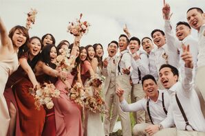 Wedding Party Cheering at Coastal California Wedding