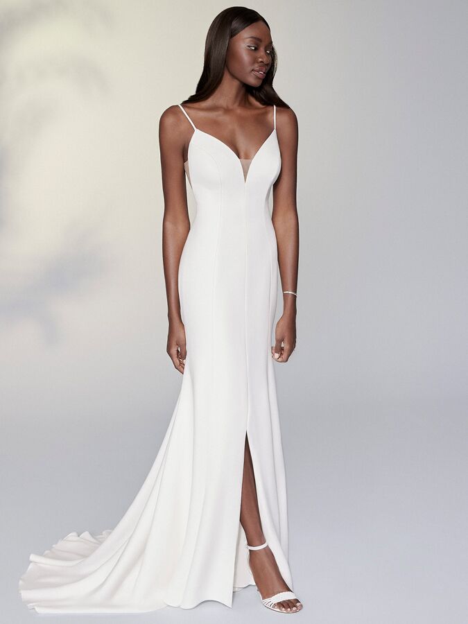 Justin Alexander Signature strapless stretch crepe fit-and-flare wedding dress
