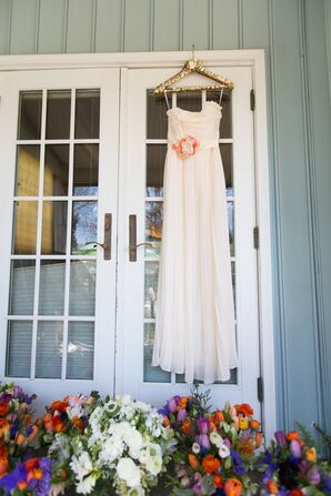 Ivory Wedding Dress with Orange Floral Accent