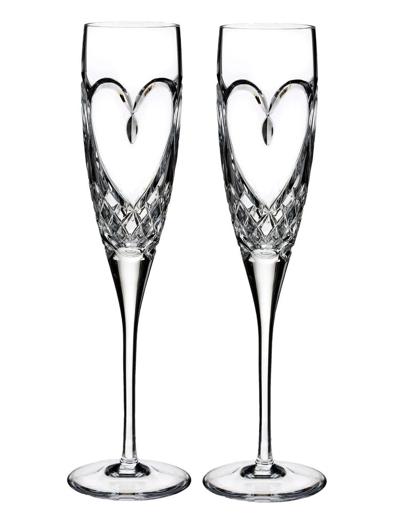 Waterford crystal champagne flutes with hearts
