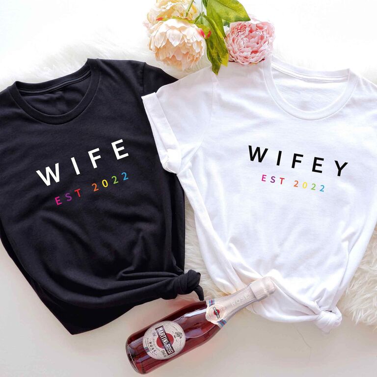 Wife and Wifey shirts, Mrs. and Mrs. gift ideas for couples. 