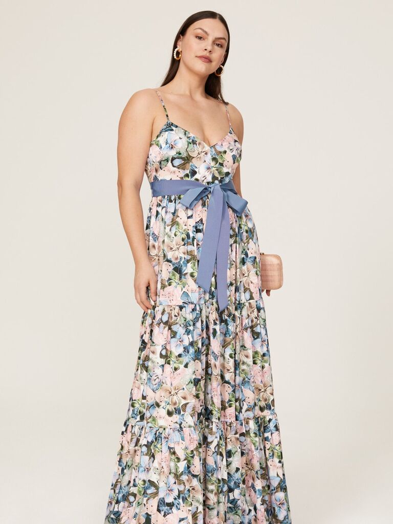 Tiered crepe maxi dress in floral print from Badgley Mischka