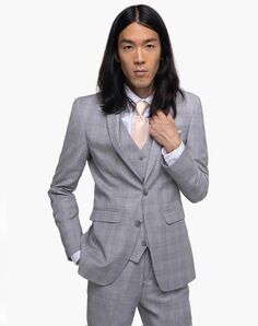 Generation Tux Light Gray Plaid Notch Lapel Suit Gray Tuxedo