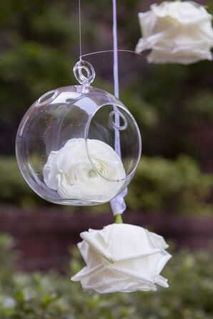 Hanging Glass Globes with White Roses