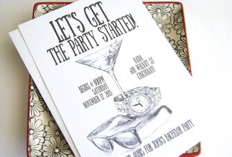 Line drawing of a martini with event details in playful type