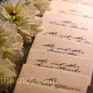 White Dahlia Escort Card Display