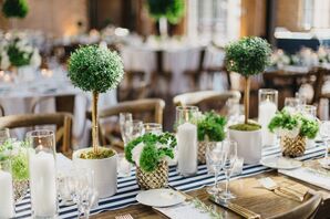 Hamptons-Inspired Striped Table Runners and Tabletop Topiaries