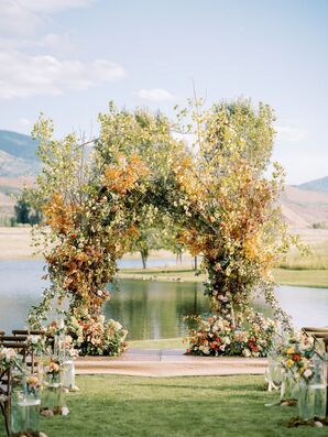 Rustic Fall Wedding Arch With Orange Leaves