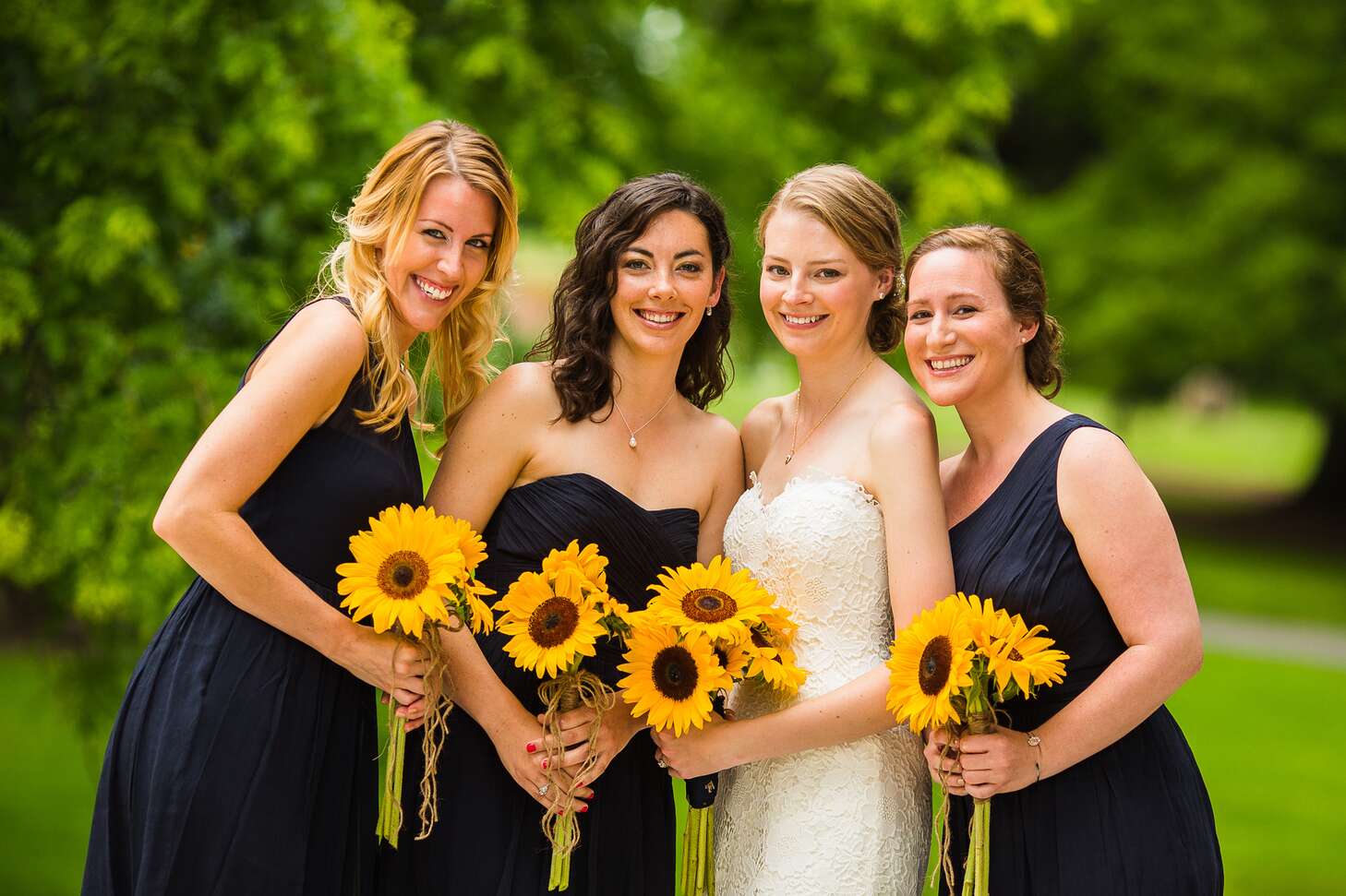 navy bridesmaid dresses with sunflower bouquets Angelia Sunflower Navy Bundle – J & S Floral