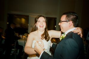 Vintage-Looking Photo of Bride and Groom Doing First Dance at Reception