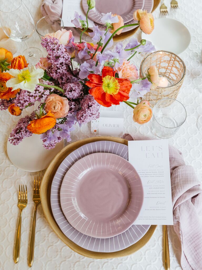 purple wedding place setting