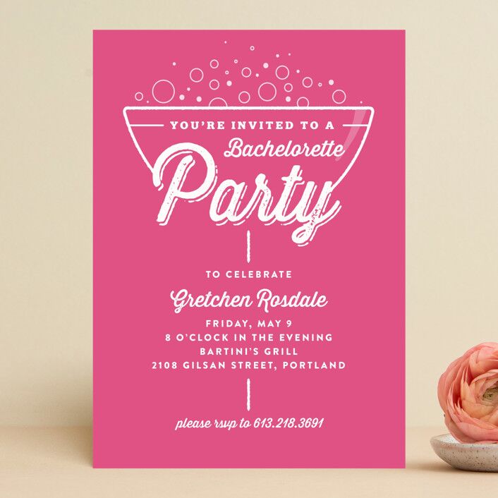 coupe glass barbie bachelorette party invitations