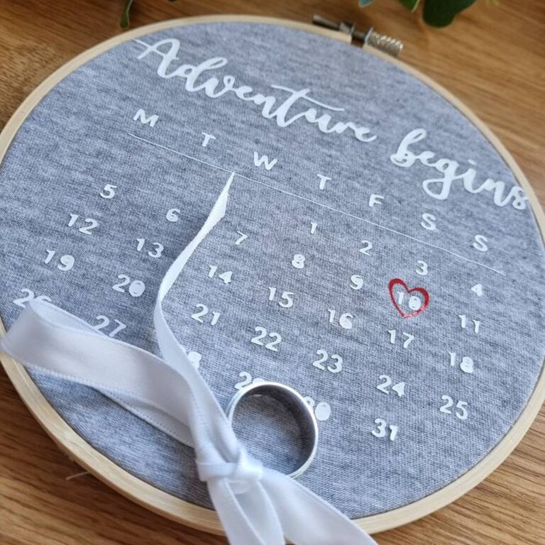 Calendar style personalized ring bearer pillow