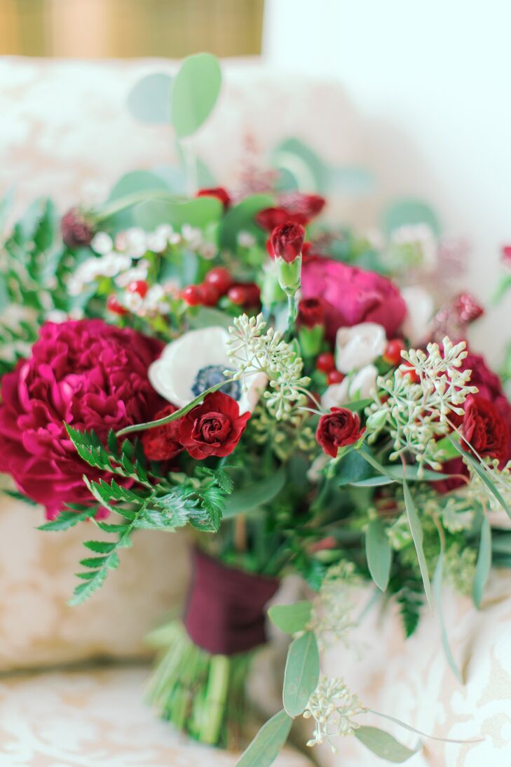 Wedding Bouquet with Burgundy Flowers