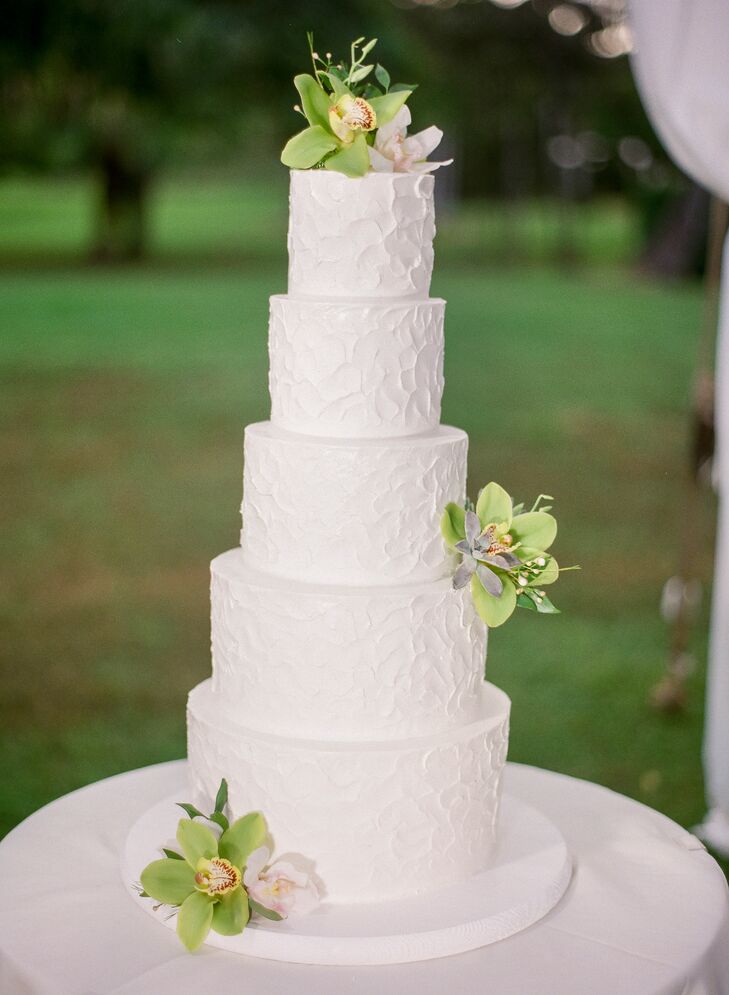 Five-Tier Buttercream Cake with Green Orchids