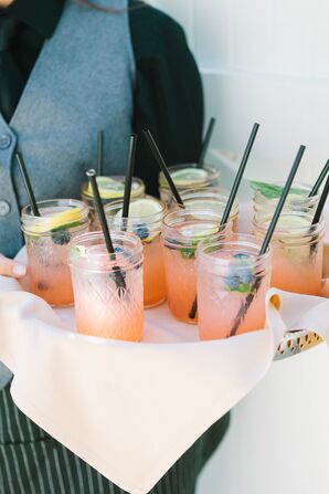 Passed Signature Cocktails with Lemon and Mint in Mason Jars