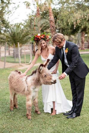 Bright Coral Rose and Banana Leaf Flower Crown