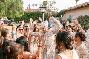 Groom in Turban During Indian Baraat Wedding Entrance