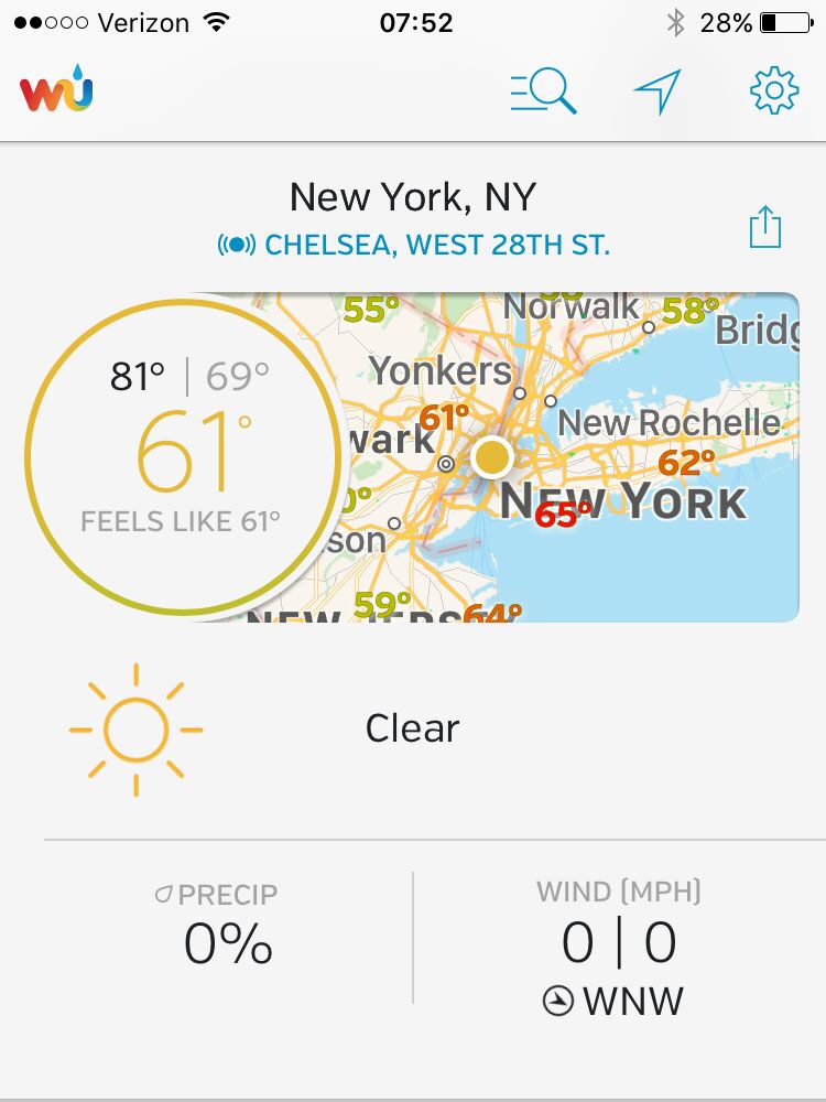 Weather Underground wedding app screenshot