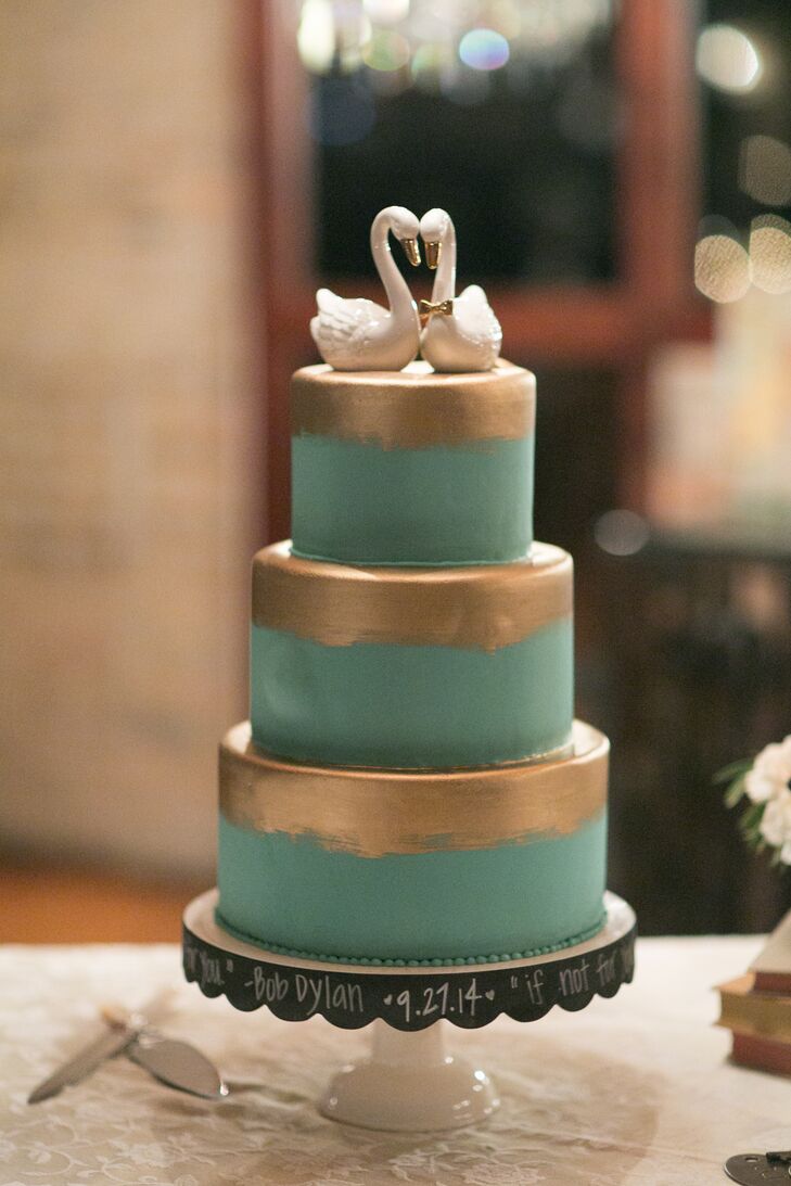 Gold-Brushed Turquoise Wedding Cake