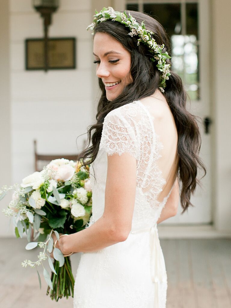 Wedding flower crown made of small white blooms