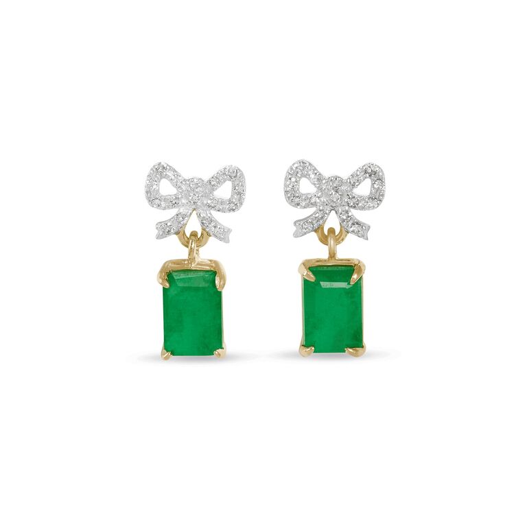 emerald and diamond bow earrings