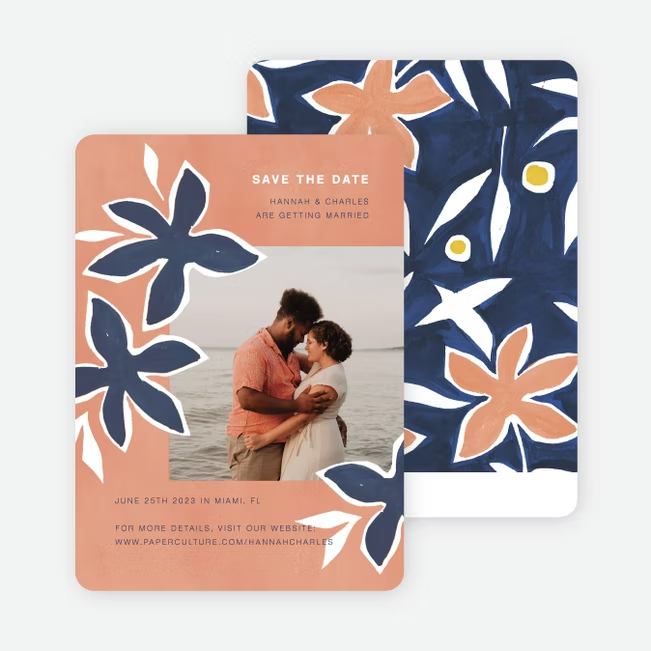 Fun retro floral print save-the-date card