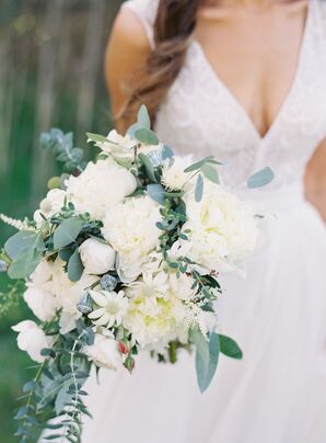 Bride's Bouquet of Eucalyptus and Peonies