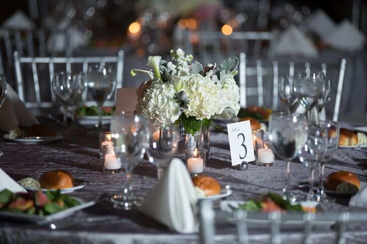 Simple Ivory and Gray Floral Centerpieces