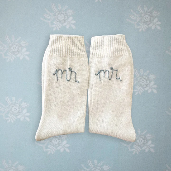 Embroiders Mr and Mr socks by Lingua Franca for the best wedding gifts