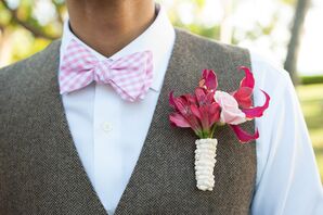 Pink Gloriosa Lily and Rose Boutonniere