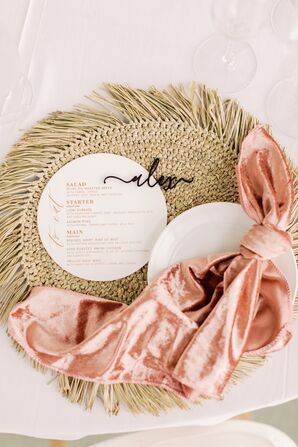 Boho Rattan Placemat and Pink Velvet Naplin