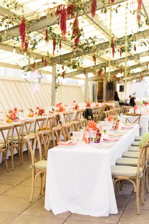 Colorful Reception Table at Rooftop Garden Wedding in Brooklyn