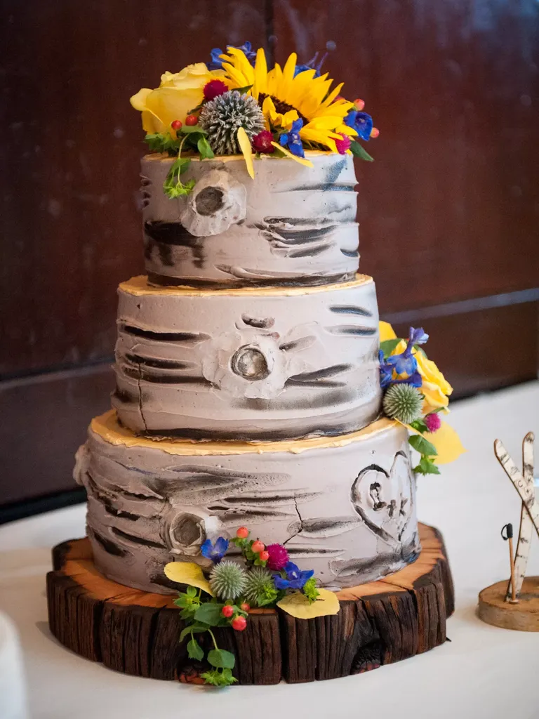 Aspen Tree-Inspired Three-Tier Wedding Cake