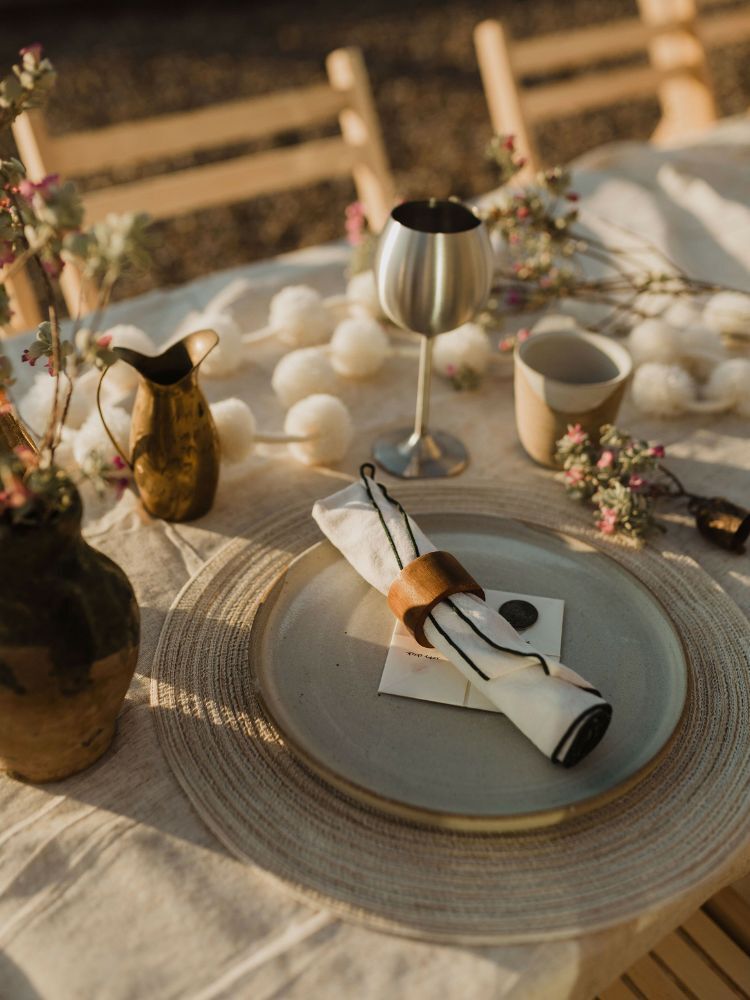 boho place setting with wood napkin ring