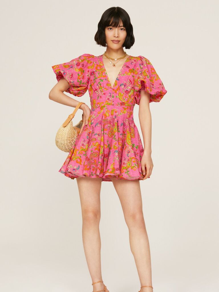 Pink puff sleeve bubble hem mini dress from Hemant & Nandita 