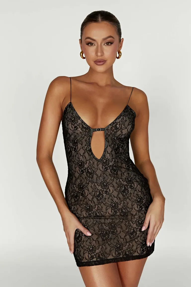 lace bodycon dress with front cutout