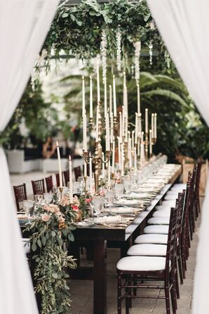 Taper Candles on Reception Tables at Planterra Conservatory in Detroit, Michigan