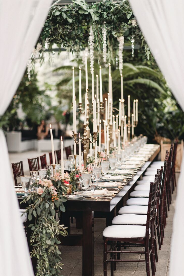 Taper Candles on Reception Tables at Planterra Conservatory in Detroit, Michigan