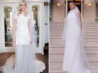Collage of celebrities wearing Chanel wedding dresses. 