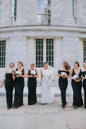 Elegant Bridesmaids Wearing Long Black Gowns