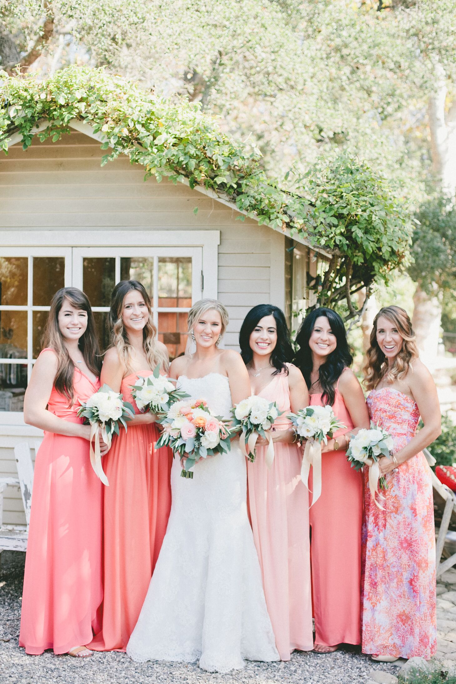 Floor-Length Coral Bridesmaid Dresses