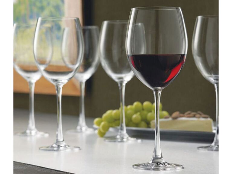 Set of six red wine glasses