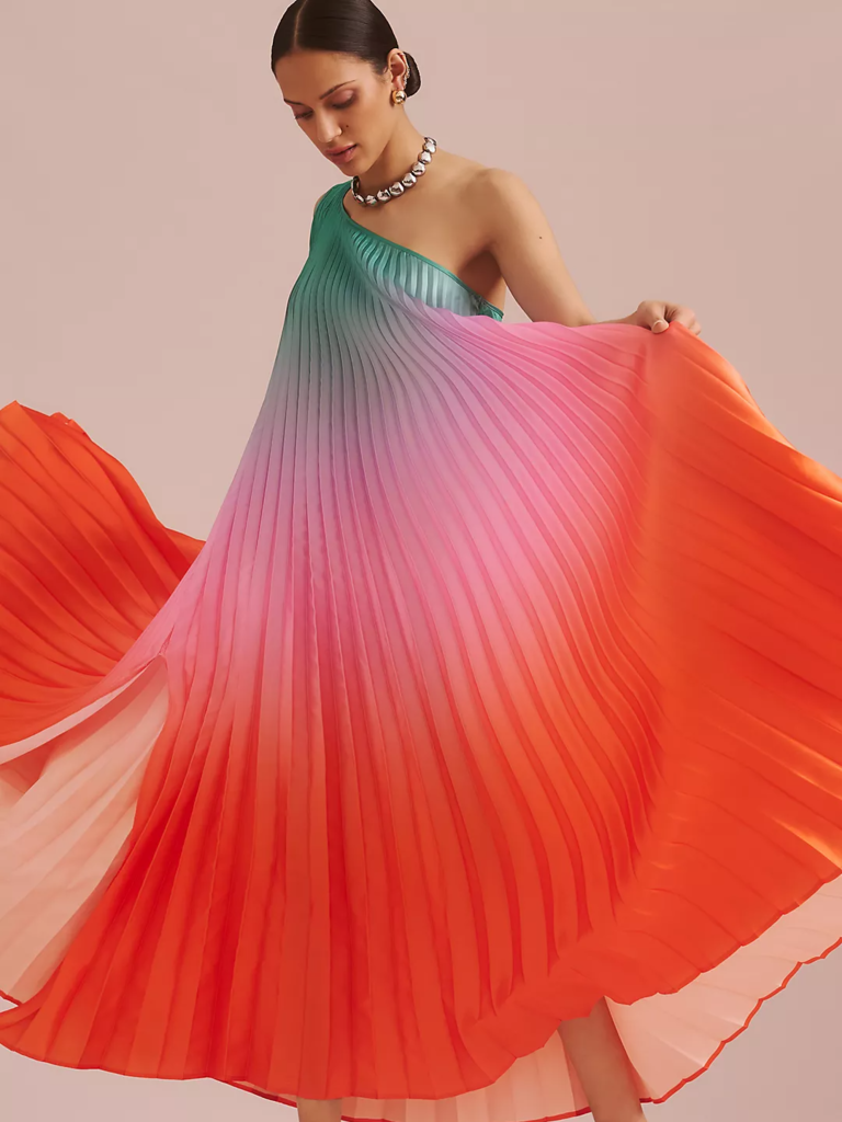 Ombre one-shoulder pleated maxi dress from Delfi Collective