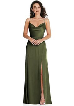 Dessy Group Cowl-Neck A-Line Maxi Dress with Adjustable Straps - TH098 Bridesmaid Dress