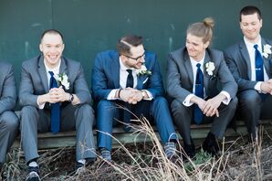 Groomsmen in Navy Blue Vera Wang Suits