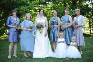 Organza Wedding Dress and Sea Blue Bridesmaid Dresses