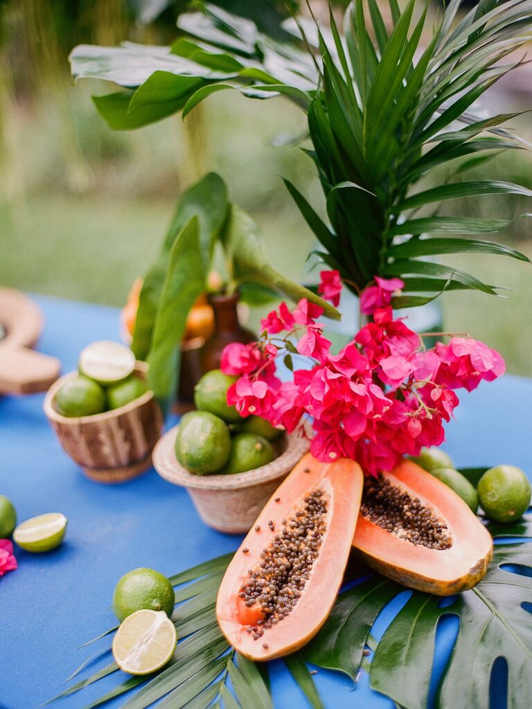 Papaya fruit limes wedding table arrangements