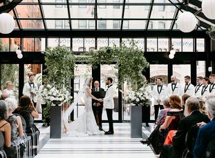 For their wedding at the Shinola Hotel in Detroit, Michigan, Ellen and Joshua settled on a elegant, timeless black-and-white color palette with refine