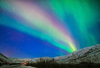 The Northern Lights, aurora borealis, lighting up the night sky.